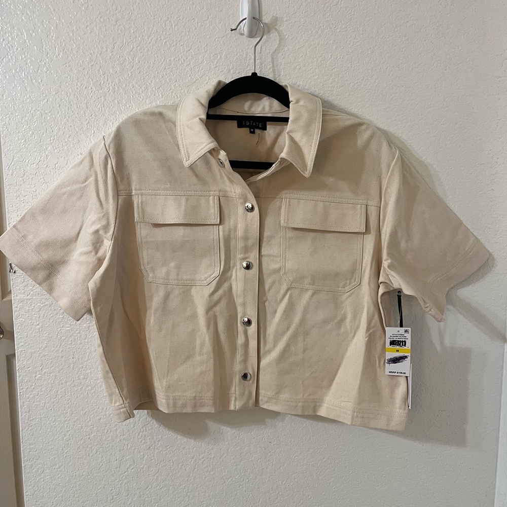 1. State Cream Short Sleeve Button down Cargo Shirt